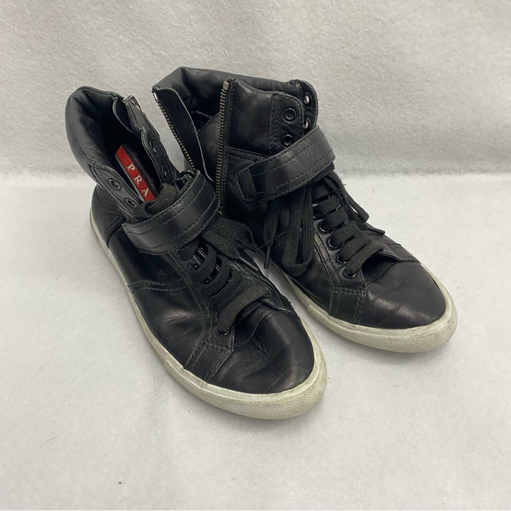 Prada Black Leather High Top Sneakers 37